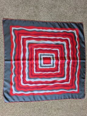 Retro Red & Charcoal Square Pattern Silk Scarf